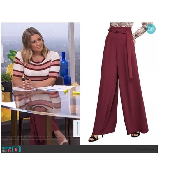 💥 BCBG Maxazria D-Ring Belted Wide-Leg Matte Satin Pants - Picture 3 of 13